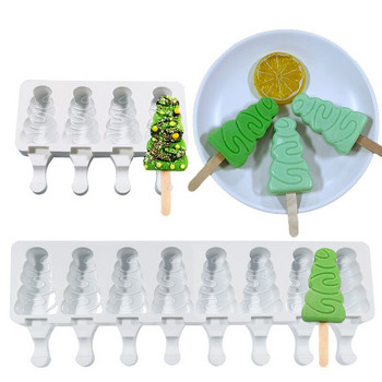 Εργαλεία επιδόρπιου Χριστουγεννιάτικου Δέντρου Δίσκος για παγωτά Καλοκαιρινά καλούπια σιλικόνης και 50 τμχ ραβδιά Καλούπια παγωτού κουζίνας