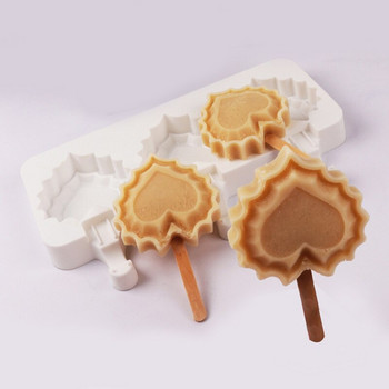 Meibum 3 Cavity Heart Shaped Popsicle Mold Силиконови форми за сладолед с пръчици Тава за кубчета лед Летни инструменти за студени напитки