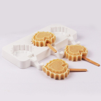 Meibum 3 Cavity Heart Shaped Popsicle Mold Силиконови форми за сладолед с пръчици Тава за кубчета лед Летни инструменти за студени напитки