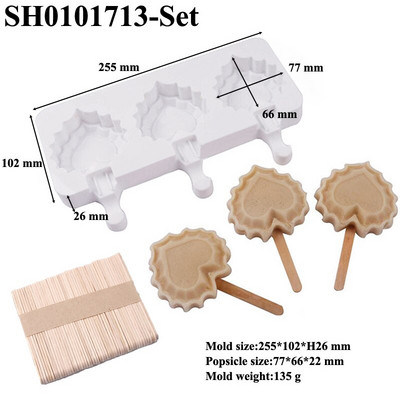 Meibum 3-dutinová silikónová forma na zmrzlinu v tvare srdca s tyčinkami, formička na ľad, letné nástroje na studené nápoje