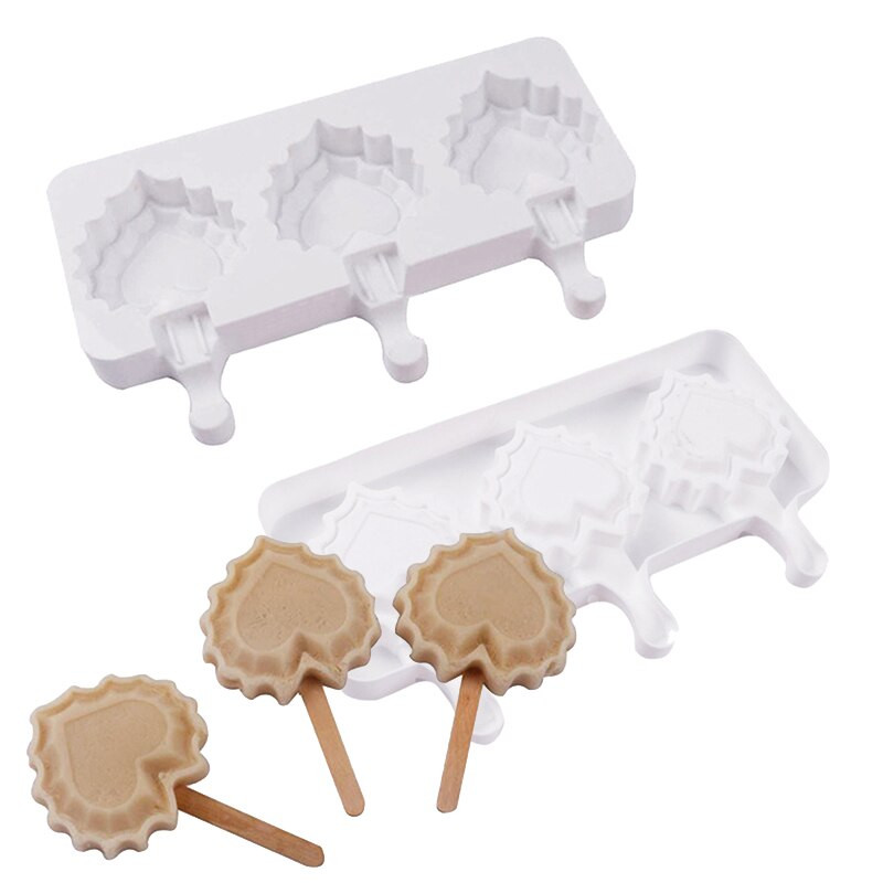 Meibum 3-dutinová silikónová forma na zmrzlinu v tvare srdca s tyčinkami, formička na ľad, letné nástroje na studené nápoje