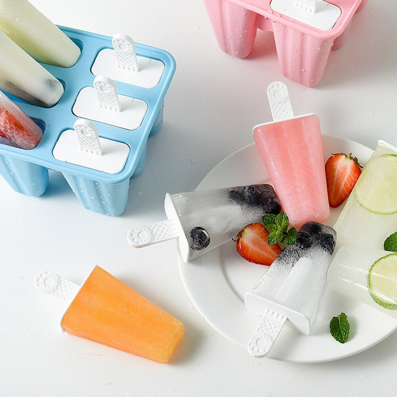 Forma na zmrzlinu 4/6/10 mriežka na ľad, sada silikónových foriem na nanuk, opakovane použiteľná forma na zmrzlinu, miska na ľad s palicou, kuchynské náradie
