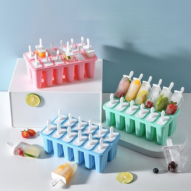 Forma na zmrzlinu 4/6/10 mriežka na ľad, sada silikónových foriem na nanuk, opakovane použiteľná forma na zmrzlinu, miska na ľad s palicou, kuchynské náradie