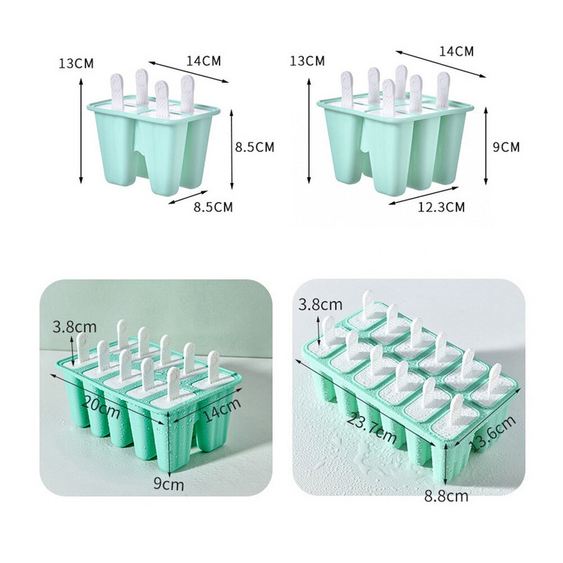 Forma na zmrzlinu 4/6/10 mriežka na ľad, sada silikónových foriem na nanuk, opakovane použiteľná forma na zmrzlinu, miska na ľad s palicou, kuchynské náradie