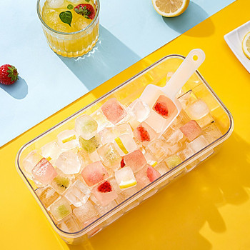 Ice Mold Δίσκος πάγου με καπάκι Πλαστικό Σπίτι Cocktail Whisky Bar Αξεσουάρ Creative DIY Τετράγωνη φόρμα παγοκύβων Ψυγείο παγοθήκη