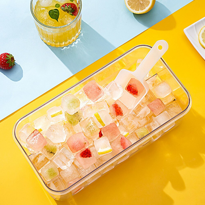 Forma na ľad, miska na ľad s viečkom, plastová, domáce koktailové whisky barové príslušenstvo, kreatívne DIY štvorcové formy na kocky ľadu, chladnička, ľadový box