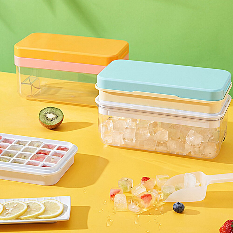 Forma na ľad, miska na ľad s viečkom, plastová, domáce koktailové whisky barové príslušenstvo, kreatívne DIY štvorcové formy na kocky ľadu, chladnička, ľadový box