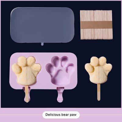 Kombinovaná silikónová forma na zmrzlinu, podnos na ľad, forma na nanuk, vianočná dekorácia, DIY stroj na výrobu zmrzliny s 50 drevenými...