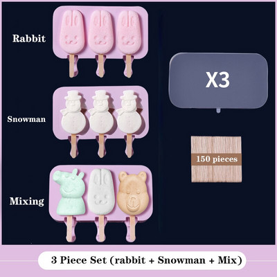 Kombinovaná silikónová forma na zmrzlinu, podnos na ľad, forma na nanuk, vianočná dekorácia, DIY stroj na výrobu zmrzliny s 50 drevenými...