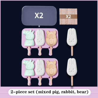 Kombinovaná silikónová forma na zmrzlinu, podnos na ľad, forma na nanuk, vianočná dekorácia, DIY stroj na výrobu zmrzliny s 50 drevenými...