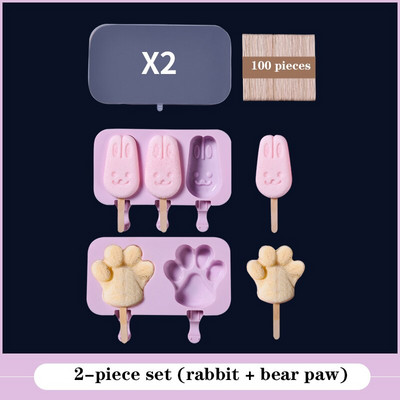 Kombinovaná silikónová forma na zmrzlinu, podnos na ľad, forma na nanuk, vianočná dekorácia, DIY stroj na výrobu zmrzliny s 50 drevenými...