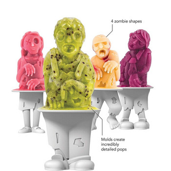 4 Κατασκευαστές Popsicle με ραβδιά σιλικόνης Zombie Popsicle Mold Skull Skull Καλούπι παγωτού Popsicle Set Summer Ice Pop Molds