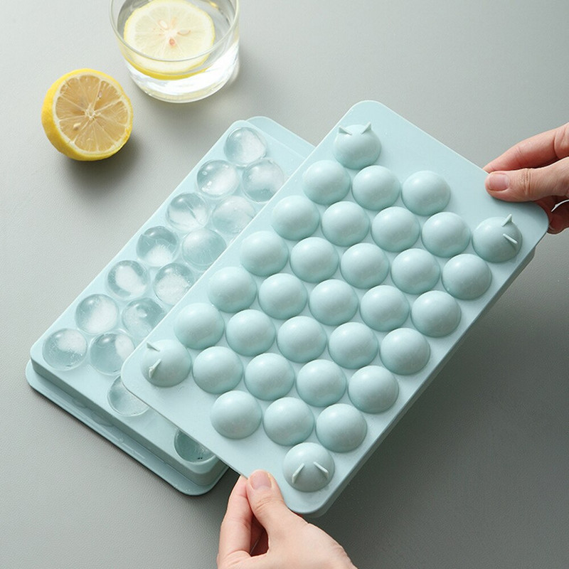 18/33 mriežka 3D okrúhle kosoštvorcové formy na ľad, plastová miska na ľad, domáci bar, párty, hokej, otvory na výrobu krabičiek, formy s krytom, DIY formy