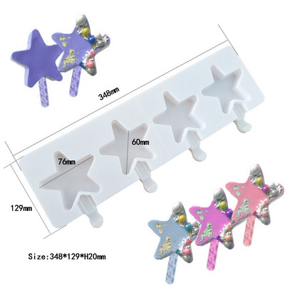 Žvaigždės ledų popsicle formelės 4 ertmės silikoninės formos pyrago kepimo įrankiai naminiai šokoladiniai žvakių muilo kubeliai dideli ledo formelės