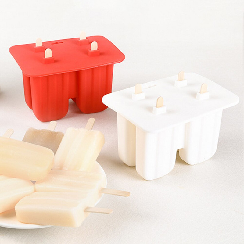 Formička na zmrzlinu v tvare nanuku, 4-dierková, červená, biela, DOMÁCA kuchyňa, opakovane použiteľná, DIY, džús, ovocná zmrzlina, nástroj