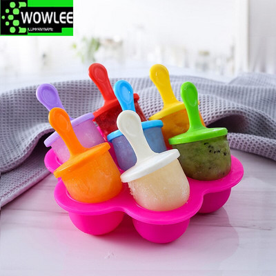 Mini 7-dierkové silikónové formy na zmrzlinu, potravinárske, detské, DIY ovocné shake, zmrzlina, opakovane použiteľná zmrzlina, domáce kuchynské náradie, miska na ľad