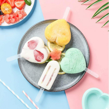 Силиконова форма за сладолед 4-Cavity Big Love Shape Направи си сам домашно приготвени форми за сладолед Dessert Ice Pop Lolly Maker Инструменти за многократна употреба