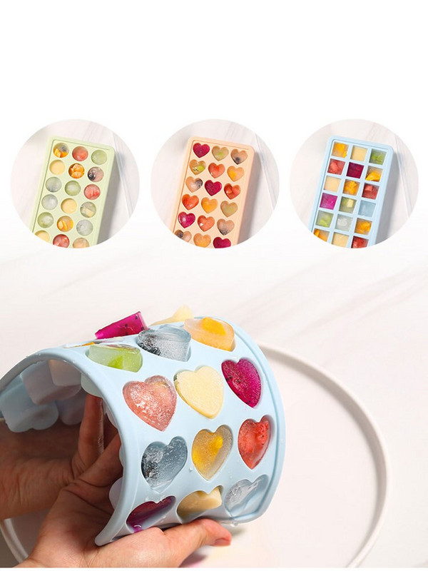 Silikónová miska na ľadové kocky s PP krytom, kuchynské pomôcky, príslušenstvo, letné srdce, okrúhle, plne mäkké silikónové výrobníky ľadových guľôčok