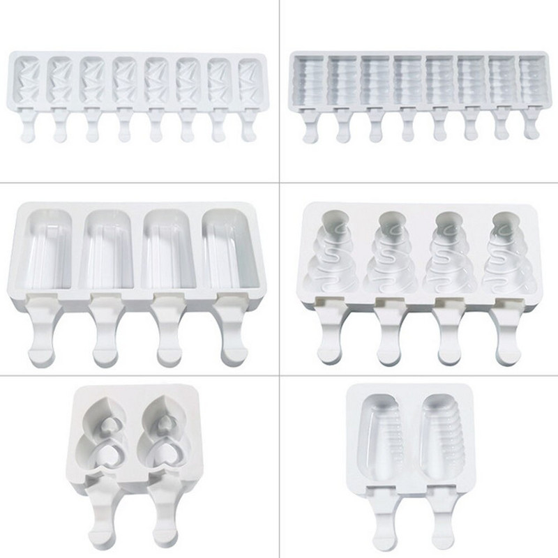 Silikónové formy na zmrzlinu, opakovane použiteľné formy na zmrzlinu, čokoládové formy na tortu, drevené tyčinky, dezertné nástroje