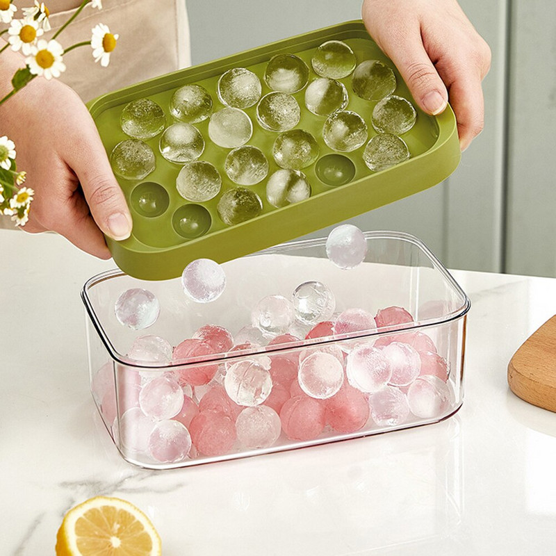 Tácky na ľadové kocky so silikónovým dnom, úložná nádoba na ľadové kocky s vekom, formičky na ľad na chladné nápoje, kuchynské náradie, príslušenstvo