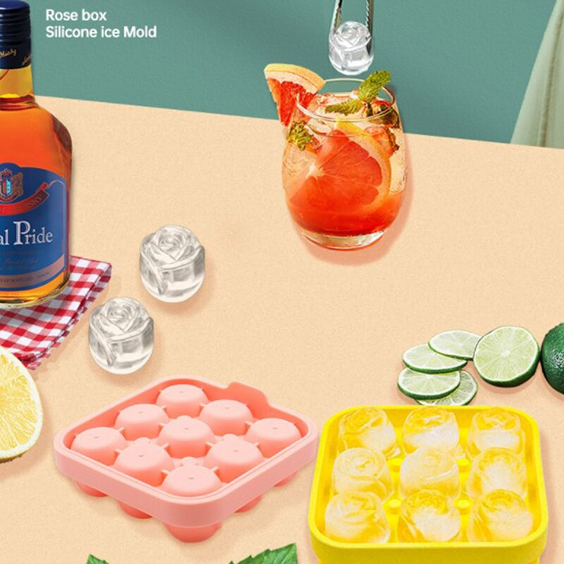 9-dierkový opakovane použiteľný zásobník na ľad v tvare kvetu ruže, nástroj na výrobu zmrzliny, silikónové formy na ľad s vekom, kuchynské príslušenstvo