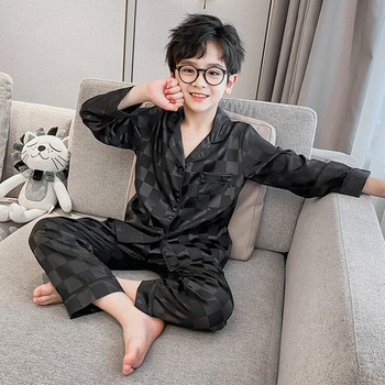 Детска пижама каре с копчета за момчета