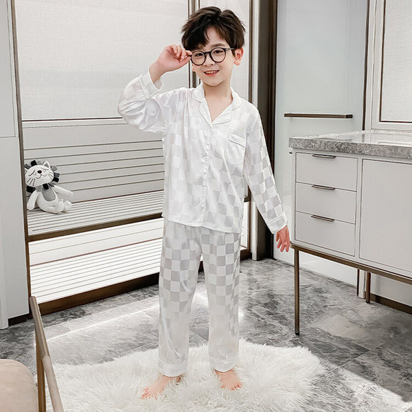 Detské kockované pyžamo na gombíky pre chlapcov