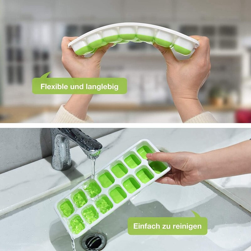 14-priehradková štvorcová miska na ľad, silikónová štvorcová miska na ľad s vekom, stohovateľné štvorcové misky na ľad, (4 ks) (zelená)