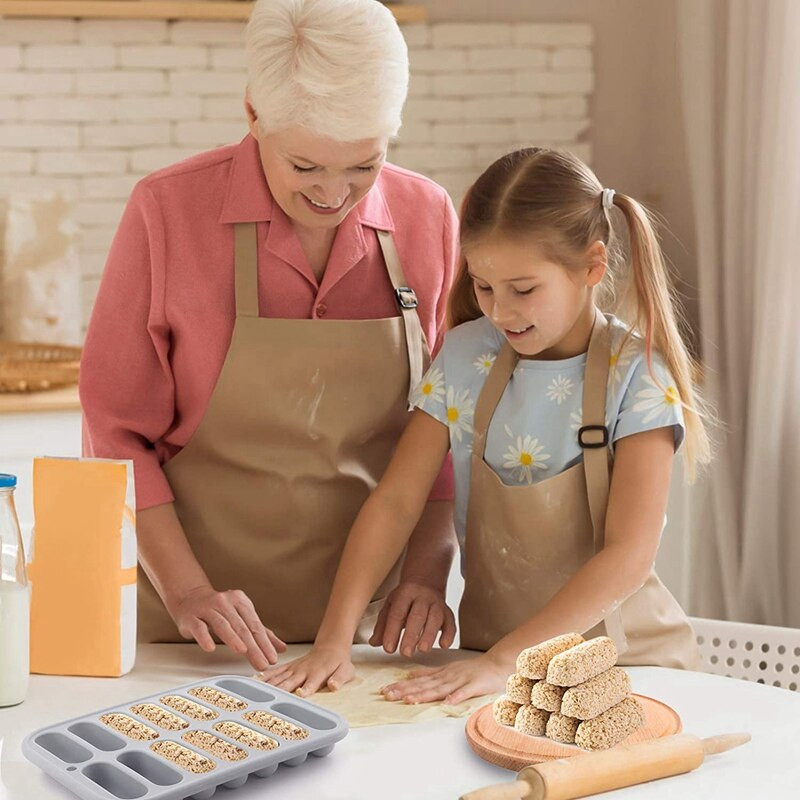 2 бр. Форми за блокчета гранола с 14 кухини, силиконова форма за блокчета за зърнени храни, колбаси, шоколад, бонбони, масло, еклер, сиво