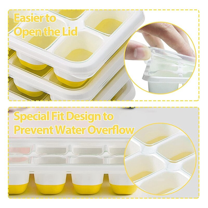 Silikónové štvorcové tácky na ľad, 4 ks, ľahko uvoľniteľné, 14 štvorcových tácok na ľad s odnímateľným vekom odolným voči rozliatiu na koktaily