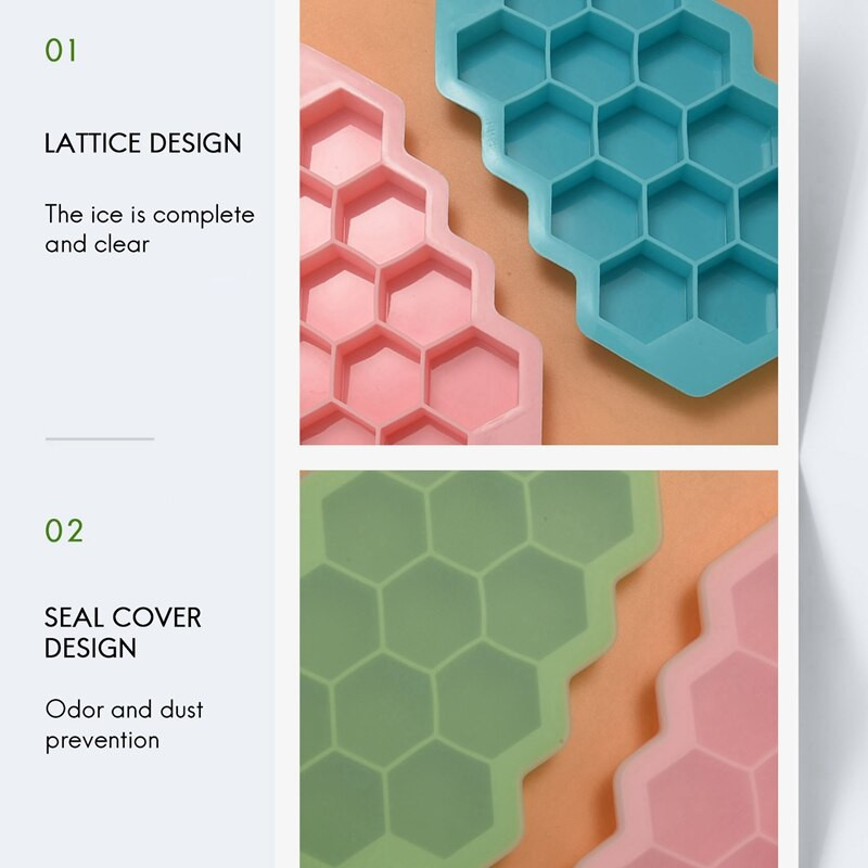 3 štvorcové misky na ľad s uzavretými viečkami, silikónové formy, opakovane použiteľné šesťuholníkové misky na ľad s 39 vrstvami, na whisky, koktaily, jedlo