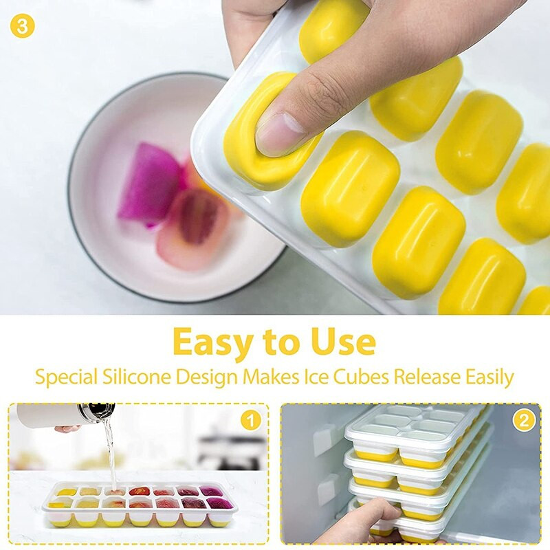 Silikónové štvorcové tácky na ľad, 4 ks, ľahko uvoľniteľné, 14 štvorcových tácok na ľad s odnímateľným vekom odolným voči rozliatiu na koktaily