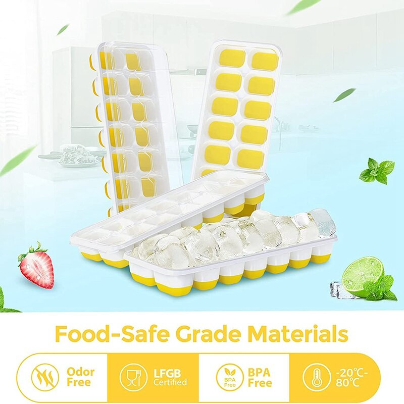 Silikónové štvorcové tácky na ľad, 4 ks, ľahko uvoľniteľné, 14 štvorcových tácok na ľad s odnímateľným vekom odolným voči rozliatiu na koktaily