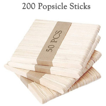 Popsicle Stick 200Pcs Ръчно изработен сладолед Сладолед Супер дълга естествена дървена пръчка за занаяти (11,4 cm x 1,0 cm)