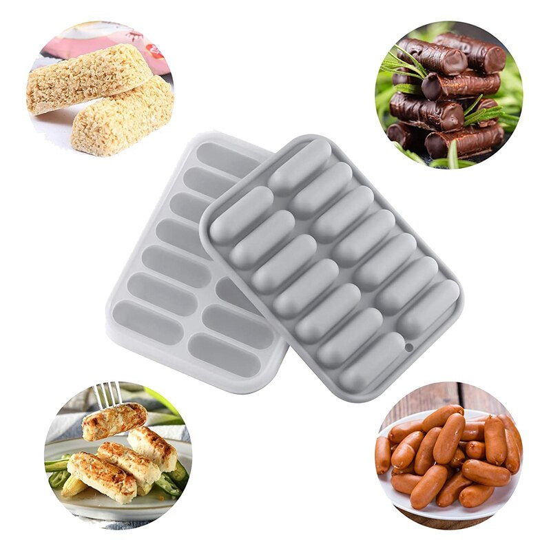 Akcia! 2 ks 14-dutinové formy na müsli tyčinky, silikónová forma na cereálie, klobásy, čokoládu, cukríky, maslo, veterníky, sivé