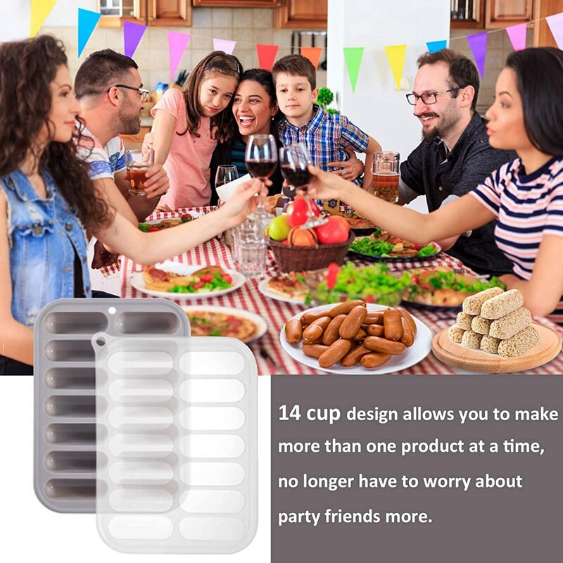 Akcia! 2 ks 14-dutinové formy na müsli tyčinky, silikónová forma na cereálie, klobásy, čokoládu, cukríky, maslo, veterníky, sivé