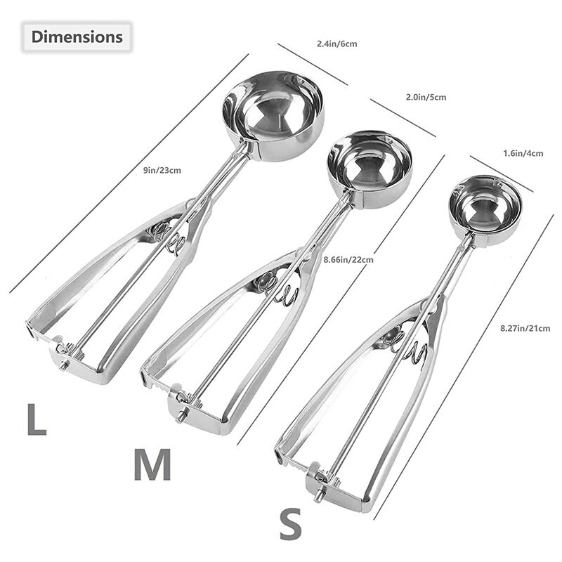 Sada naberačiek na horúcu zmrzlinu a sušienky, naberačka na zmrzlinu z nehrdzavejúcej ocele s uvoľňovačom spúšte na pečenie