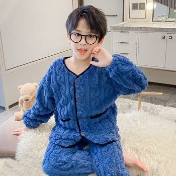 Детска едноцветна пижама с копчета за момчета