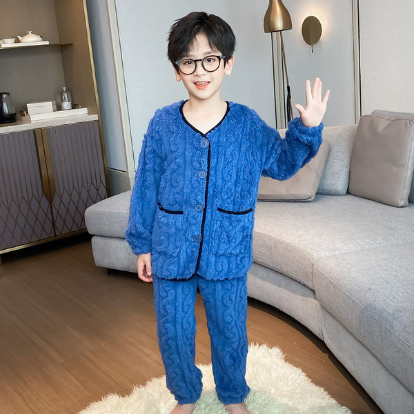 Detské jednofarebné pyžamo na gombíky pre chlapcov