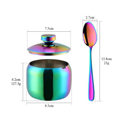 Sada koreniacich hrncov z nehrdzavejúcej ocele 304 Gold, korenie, soľ, cukor, korenie, nádoba s vekom a držiakom na lyžice