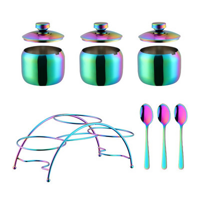 Sada koreniacich hrncov z nehrdzavejúcej ocele 304 Gold, korenie, soľ, cukor, korenie, nádoba s vekom a držiakom na lyžice