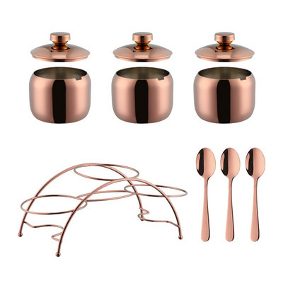 Sada koreniacich hrncov z nehrdzavejúcej ocele 304 Gold, korenie, soľ, cukor, korenie, nádoba s vekom a držiakom na lyžice