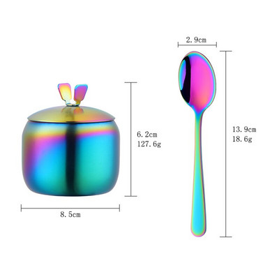 Kuchynský nerezový zlatý korenie korenie hrniec krásny dizajn korenie soľ cukor nádoba korenie pohár nástroj s viečkom a lyžicou