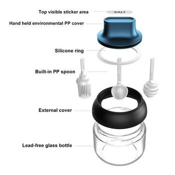 280 ml стъклени буркани за подправки, комплект с лъжица, четка за масло, сол, черен пипер, шейкър, купа за захар за кухня, органайзер за подправки, контейнер за съхранение