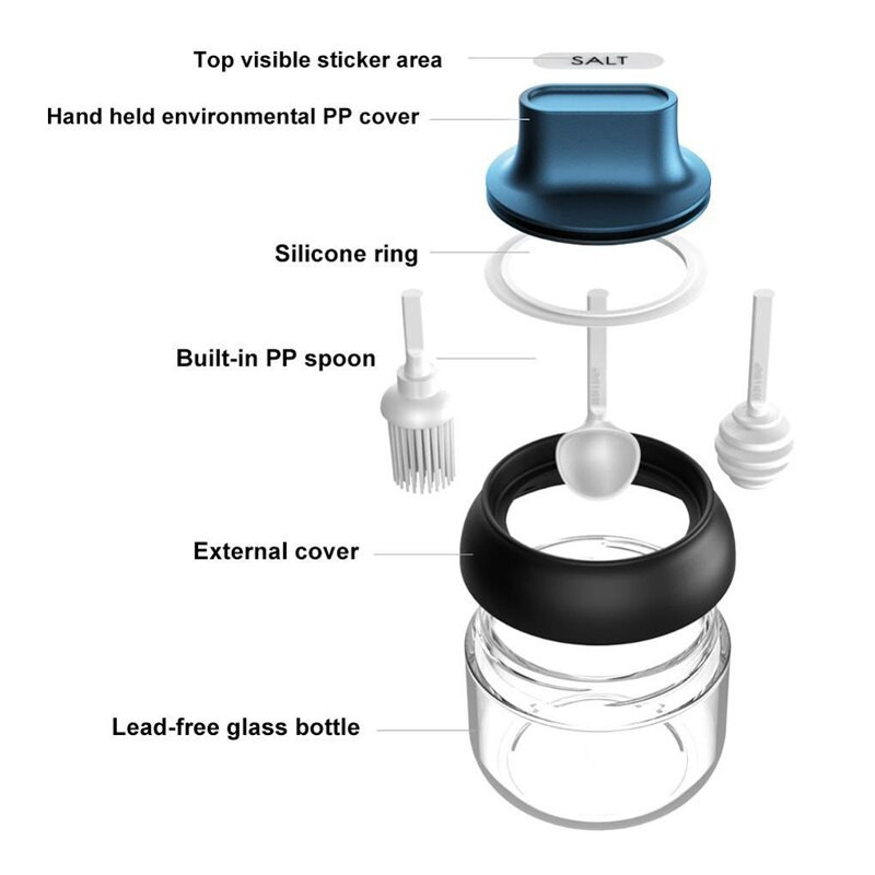 280ml sklenené koreničky s lyžičkou, olejovou kefkou, soľničkou a koreničkou, cukorničkou do kuchyne, organizér na korenie, úložný priestor