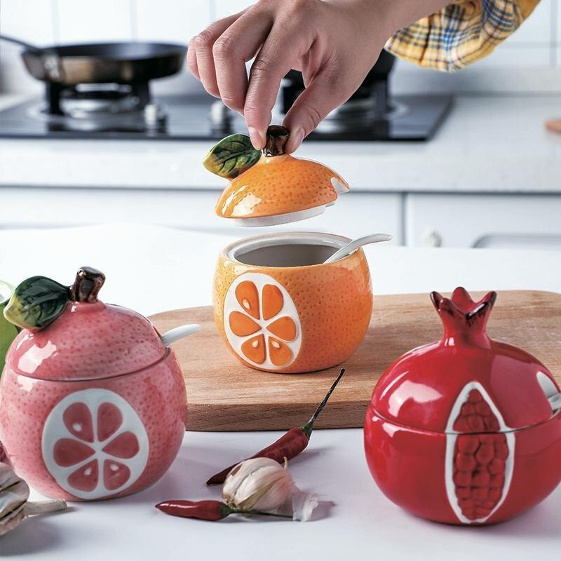 Tekvicová koreniaca krabička na ovocie, koreniaca nádoba, keramická koreniaca krabička, cukor, soľ, korenie, olej, nádržka, fľaša, kuchynské doplnky