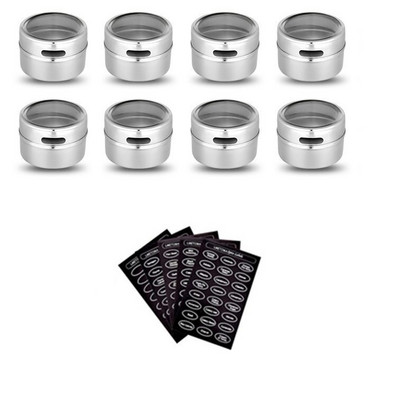 LMETJMA Magnetické dózy na koreničky Sada nerezových dóz na koreničky s nálepkami Koreničky Soľnička Korenička Sada koreniacich sprejov KC0017