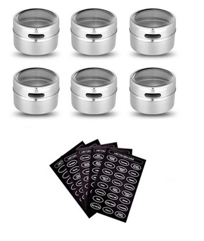 LMETJMA Magnetické dózy na koreničky Sada nerezových dóz na koreničky s nálepkami Koreničky Soľnička Korenička Sada koreniacich sprejov KC0017