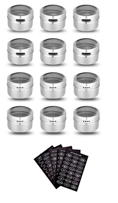 LMETJMA Magnetické dózy na koreničky Sada nerezových dóz na koreničky s nálepkami Koreničky Soľnička Korenička Sada koreniacich sprejov KC0017