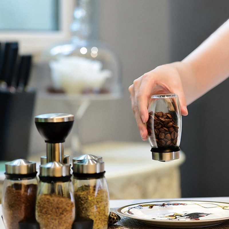 8/16 ks/sada nádob na koreniny a dochucovadlá, priehľadná kuchynská nádoba s otočným držiakom na fľaše